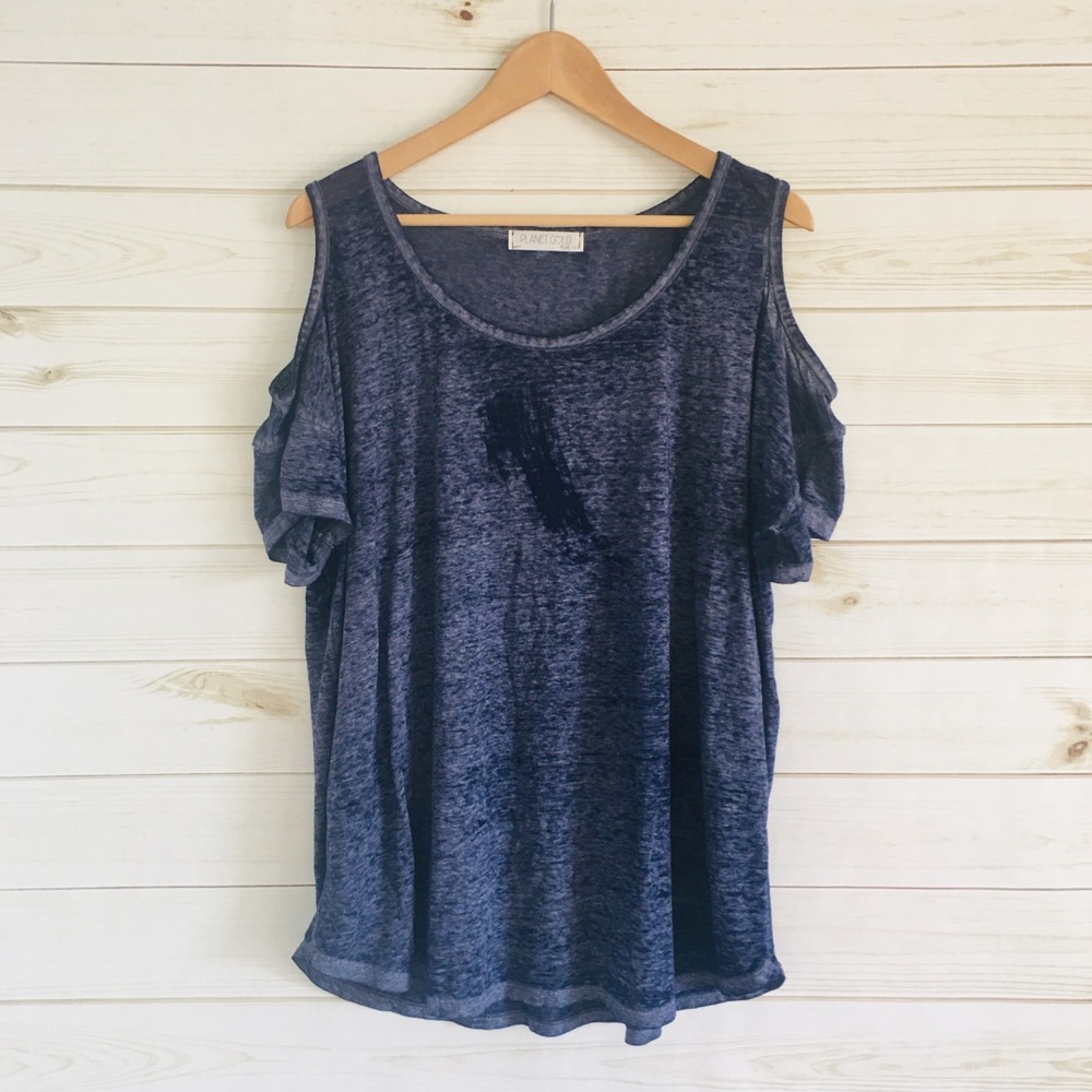 Gold Plus Cold Shoulder Burnout T Shirt Top